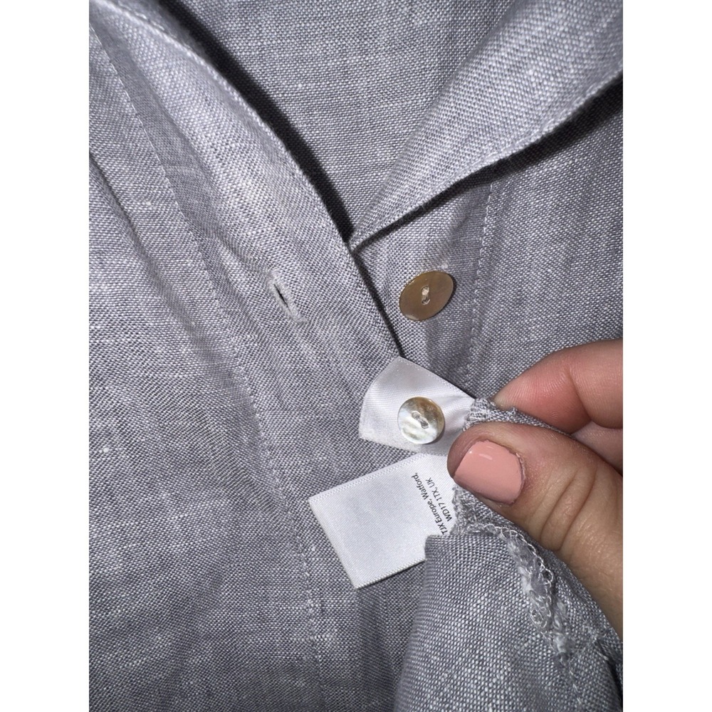 Kenar Gray 100% Linen Woven Shirt Dress Sz Large Collared MOP buttons Pockets - Picture 7 of 9